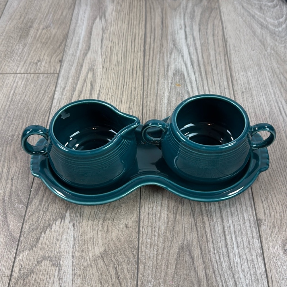Fiestaware Vintage Retired juniper peacock blue cream and sugar set